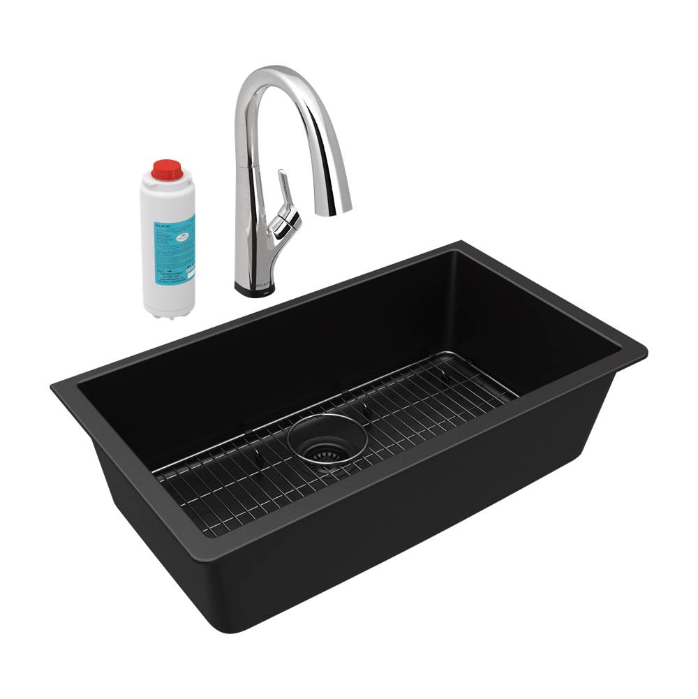 Algor Plumbing and Heating SupplyElkayQuartz Classic 33'' x 18-7/16'' x 9-7/16'', Single Bowl Undermount Sink Kit with Filtered Faucet, Black