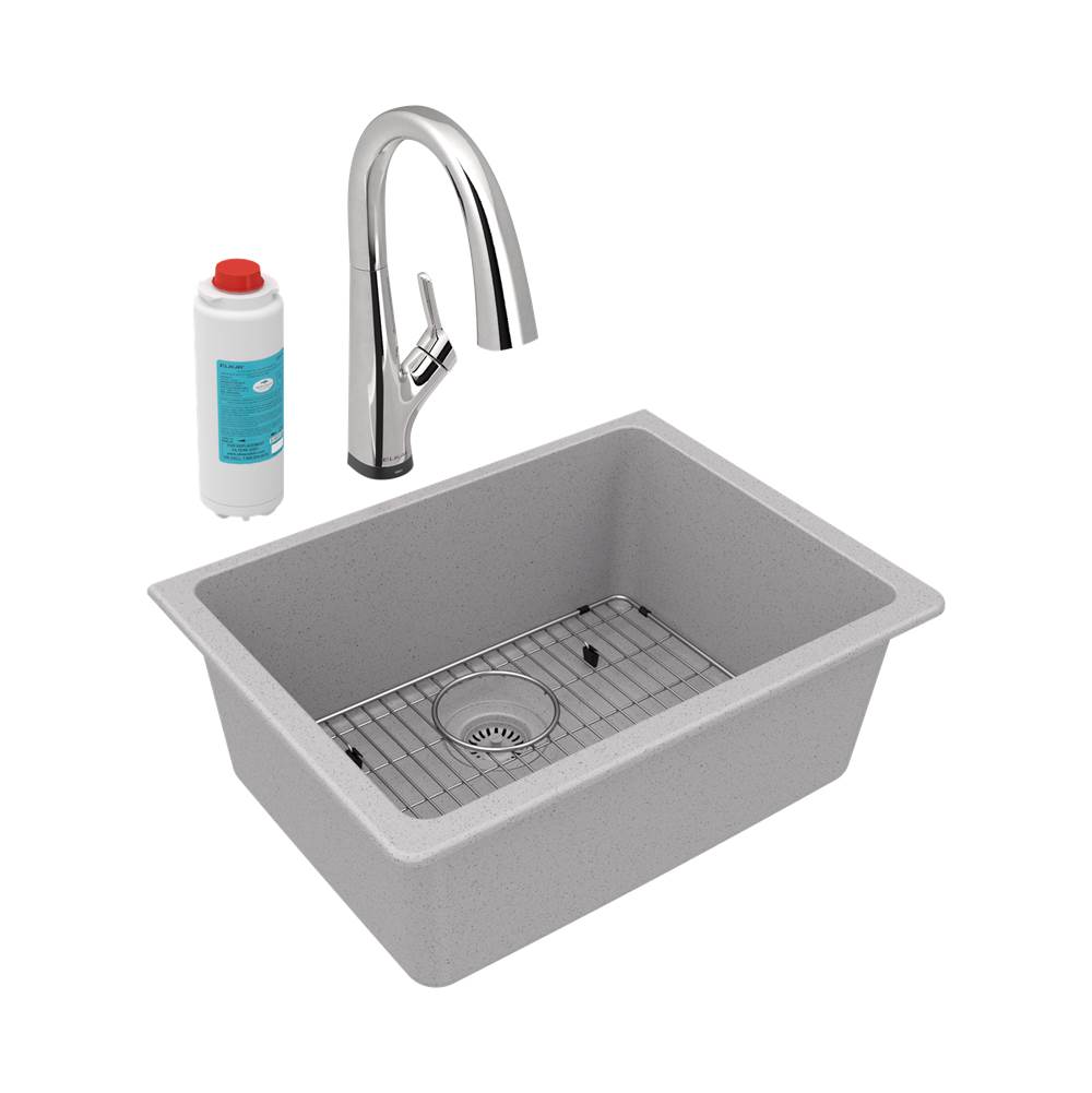 Algor Plumbing and Heating SupplyElkayQuartz Classic 24-5/8'' x 18-1/2'' x 9-1/2'', Single Bowl Undermount Sink Kit with Filtered Faucet, Greystone
