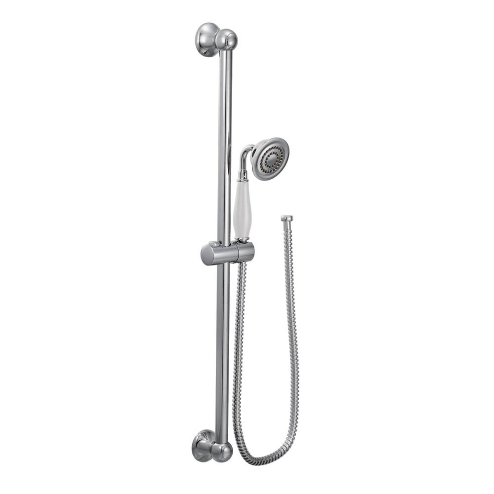 Algor Plumbing and Heating SupplyMoenWeymouth Traditional Eco-Performance Handshower Handheld Shower with 30-Inch Slide Bar and 69-Inch Metal Hose, Chrome