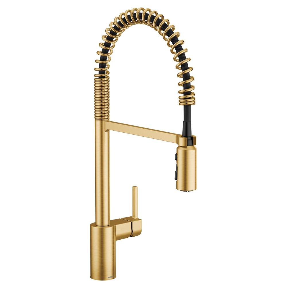 Algor Plumbing and Heating SupplyMoenMoen 5923SRS Align One Handle Pre-Rinse Spring Pulldown Kitchen Faucet with Power Boost, Brushed Gold