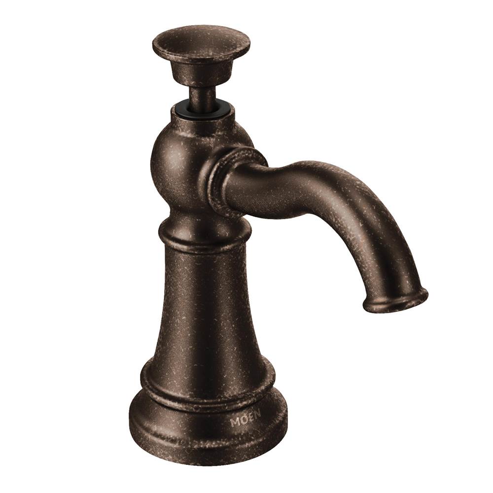 Algor Plumbing and Heating SupplyMoenTraditional Deck Mounted Kitchen Soap Dispenser with Above the Sink Refillable Bottle, Oil Rubbed Bronze