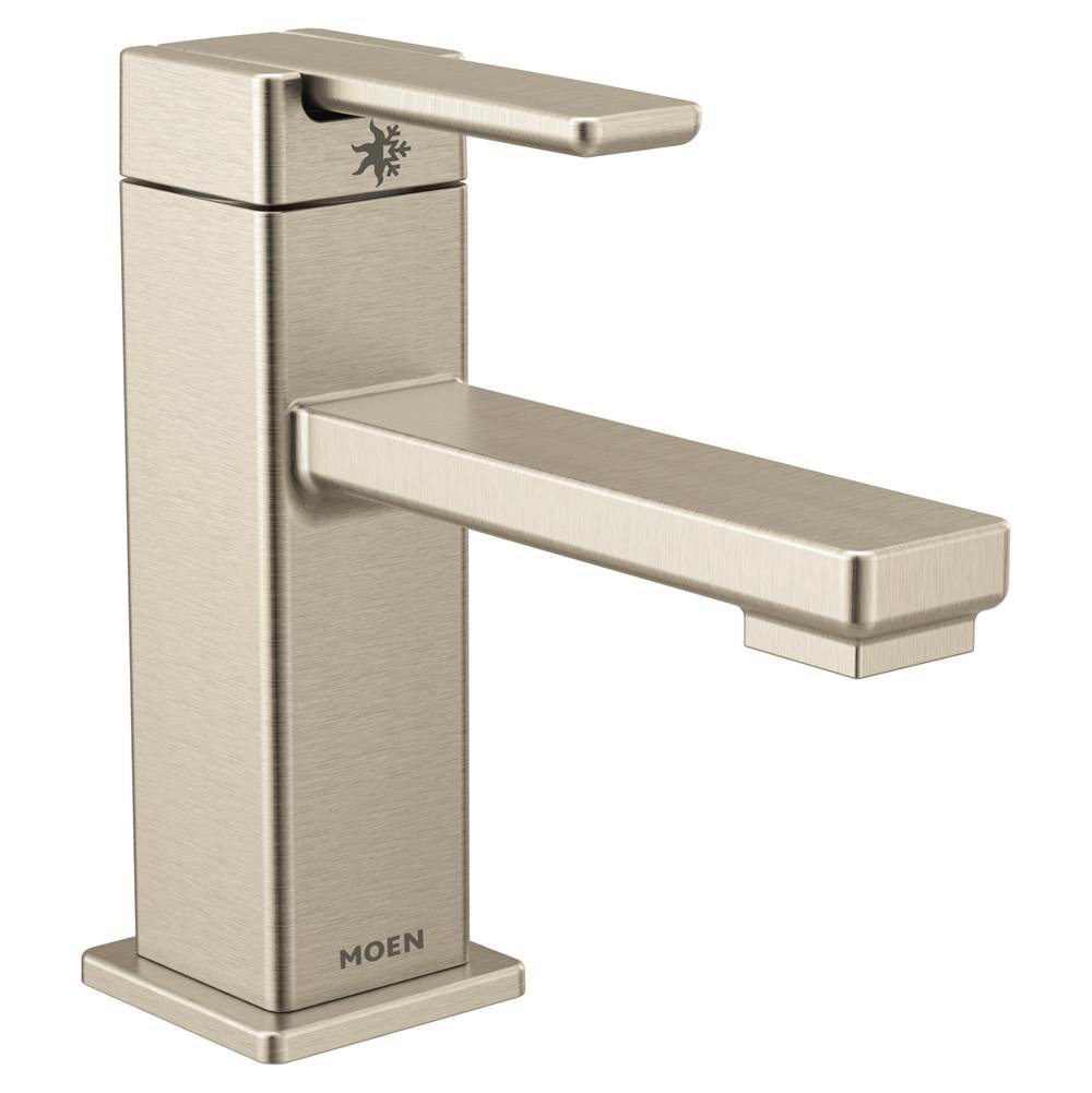 Algor Plumbing and Heating SupplyMoen90 Degree One-Handle Single Hole Modern Bathroom Sink Faucet, Brushed Nickel